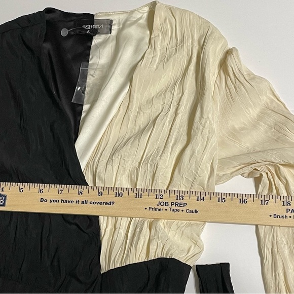 WOMEN MINI COLOR-BLOCK DRESS  CREPE SURPLICE NECK WRAP M - 4S13NNA WEILA DRESS - Picture 16 of 17